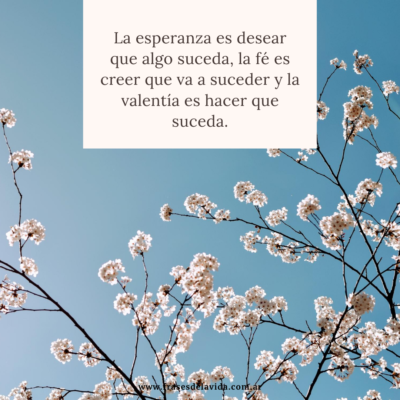 La esperanza es desear que algo suceda, la fé es creer que va a suceder y la valentía es hacer que suceda
