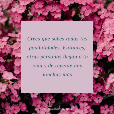 Crees que sabes todas tus posibilidades. Entonces, otras personas llegan a tu vida y de repente hay muchas más