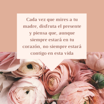 Cada vez que mires a tu madre, disfruta el presente y piensa que, aunque siempre estará en tu corazón, no siempre estará contigo en esta vida