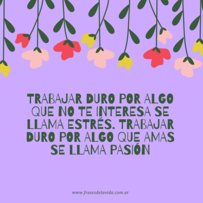 Trabajar duro por algo que no te interesa se llama estrés. Trabajar duro por algo que amas se llama pasión