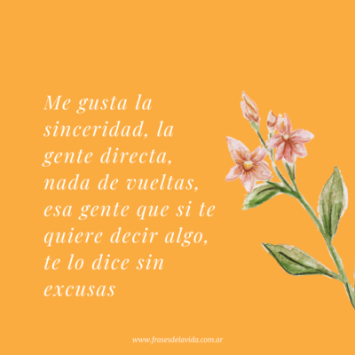 Me gusta la sinceridad, la gente directa, nada de vueltas, esa gente que si te quiere decir algo, te lo dice sin excusas.