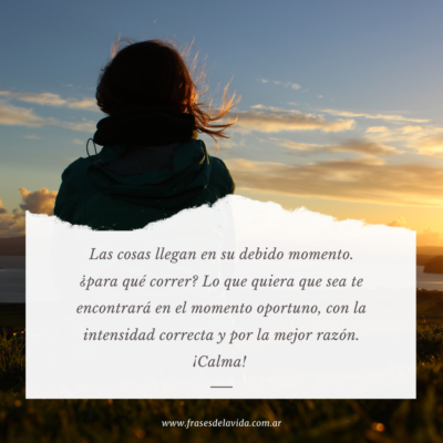 Las cosas llegan en su debido momento. ¿para que correr? Lo que quiera que sea te encontrará en el momento oportuno, con la intensidad correcta y por la mejor razón. ¡Calma!