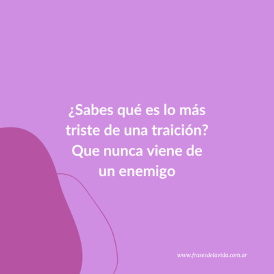 ¿Sabes qué es lo más triste de una traición? Que nunca viene de un enemigo