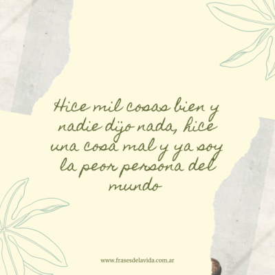 Hice mil cosas bien y nadie dijo nada, hice una cosa mal y ya soy la peor persona del mundo.