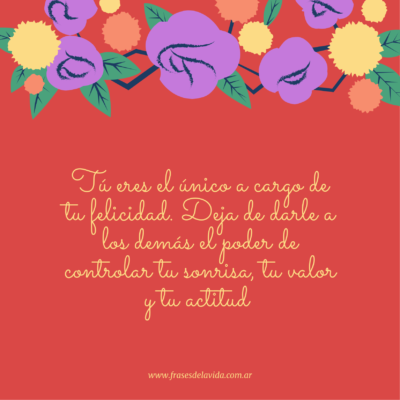 Tú eres el único a cargo de tu felicidad. Deja de darle a los demás el poder de controlar tu sonrisa, tu valor y tu actitud